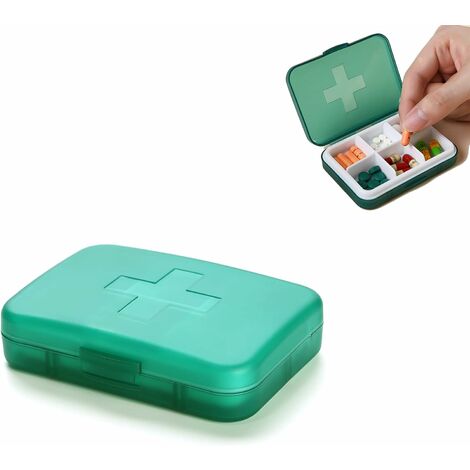 Pilulier semainier portable 6 compartiments, semainier medicament, peut contenir medicaments produits santé ou petits accessoires, pilulier semaine glisse facilement dans une poche ou sac (Vert Foncé)