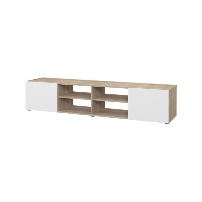 Les Tendances - Meuble tv pilvi - Blanc et chene - l 180 x p 42 x h 37 cm