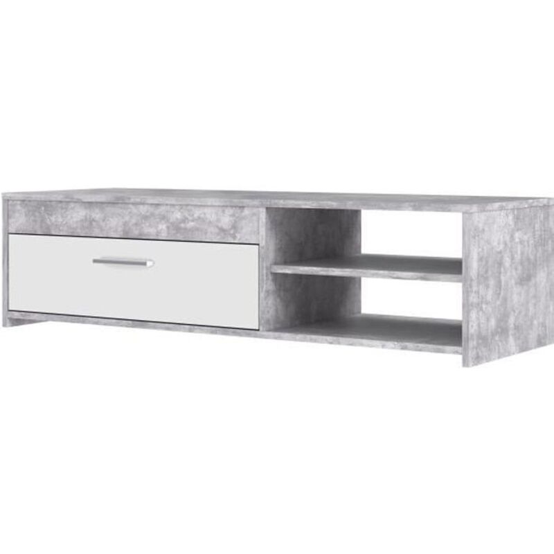 Les Tendances - Meuble tv pilvi - Blanc et béton clair - Contemporain - l 120 x p 42,1 x h 31,8 cm