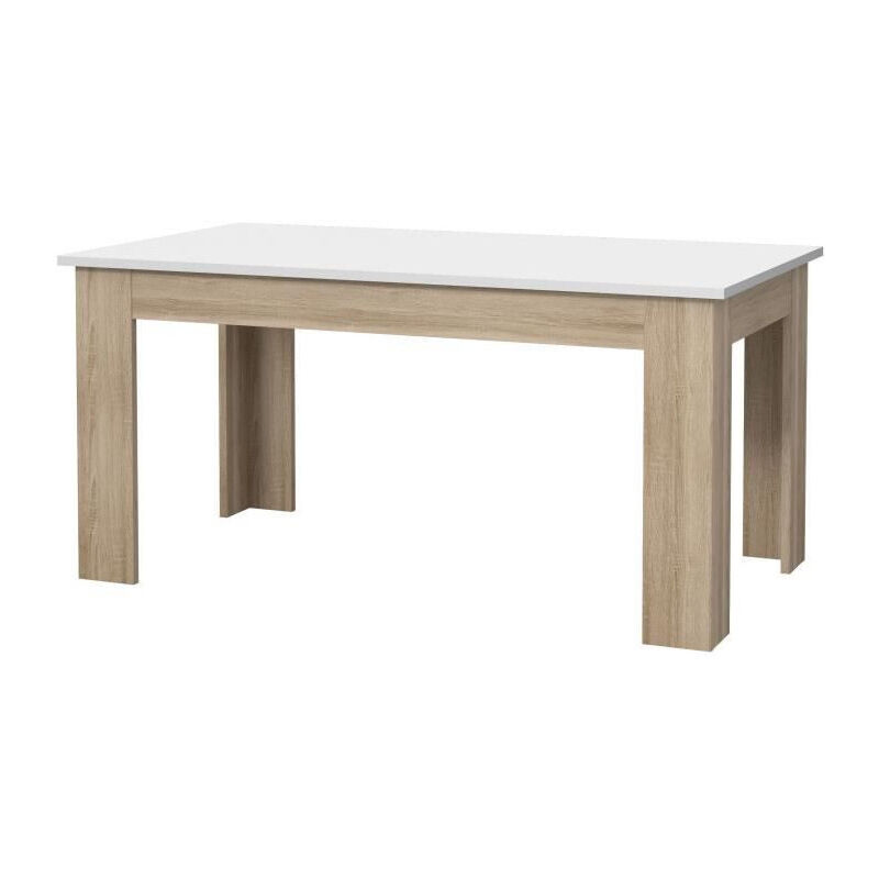 Les Tendances - pilvi Table a manger de 6 a 8 personnes style contemporain - Blanc mat et decor chene sonoma - l 160 x l 90 cm
