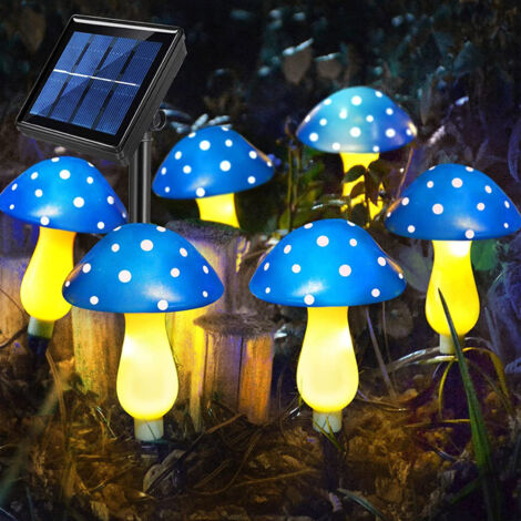Pilzförmige Solar-Stehlampe IP66 800 mAh 6 x Pilze 8 Modi Blau