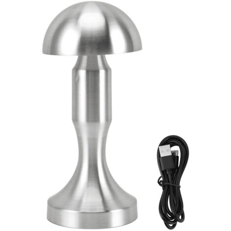 Pilzförmige Tischleuchte, Metall, LED, 3 Farben, 1800 mAh, Berührungssensor, dimmbar, für Schlafzimmer, Wohnzimmer, Büro, Silber