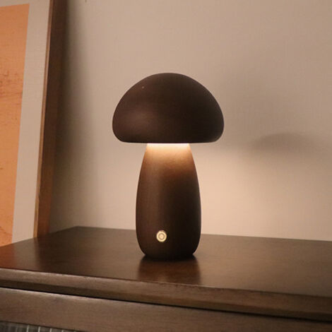 Pilzlampe, wiederaufladbare LED-Lampe, USB-Anschluss, Helligkeit einstellbar, aus Holzschaum, Nachtlicht für Wohnzimmer, Büro