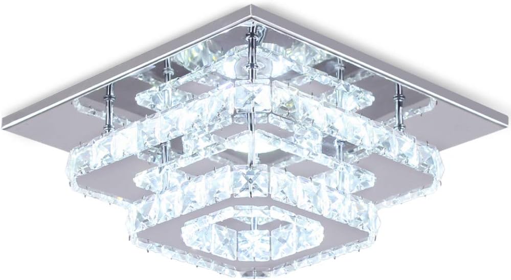 Moderne LED Plafonnier Cristal Miroir Acier Inoxydable Luminaire Lustre  Eclairage 12W Blanc