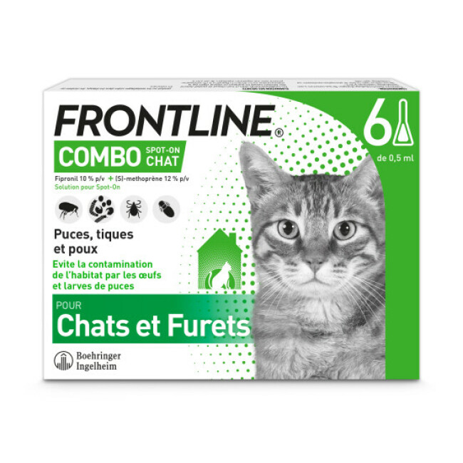 Frontline Combo Spot On soin antiparasitaire pour chats et furets Boîte 6 Pipettes
