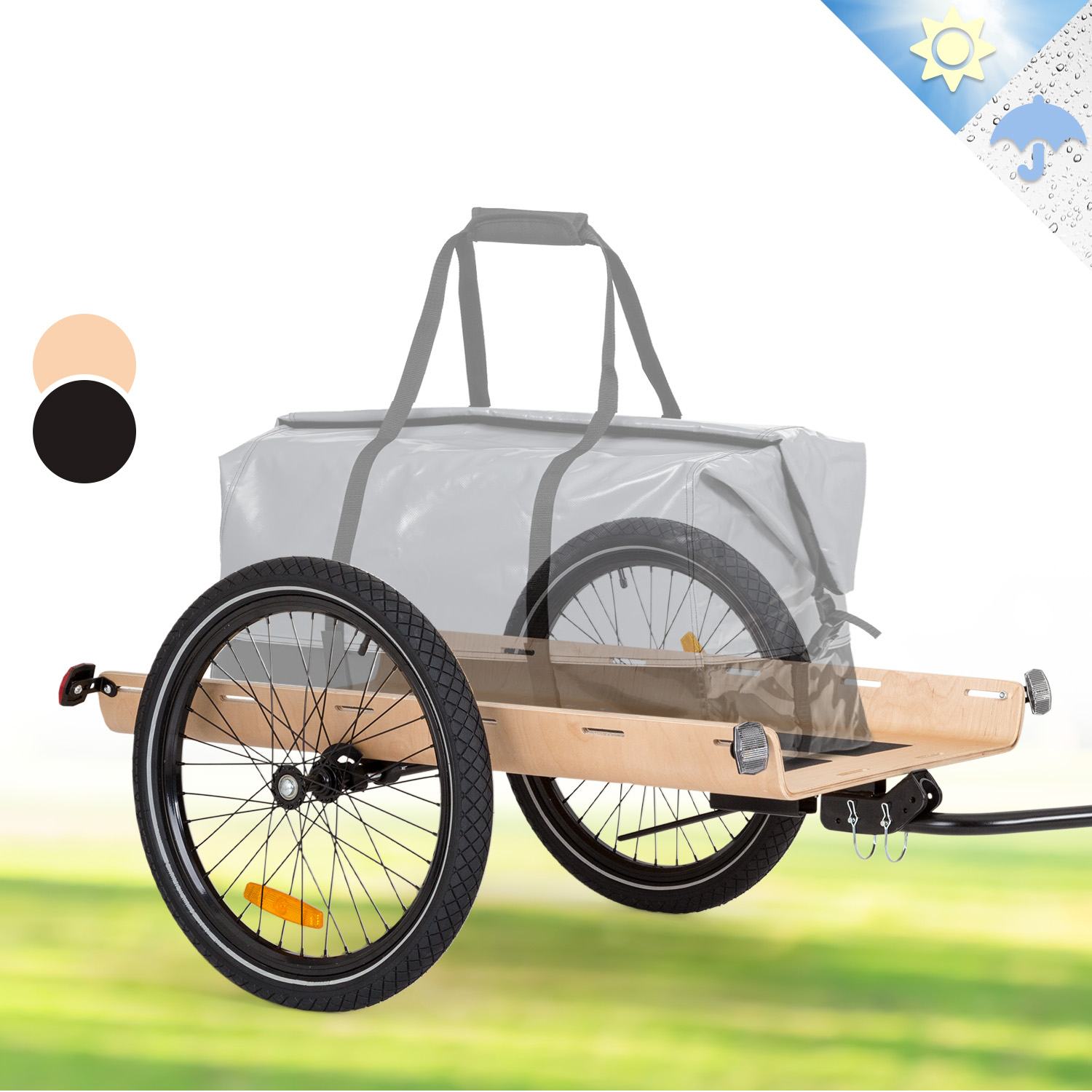 KLARFITFIT20-HR 1100B Klarfit Remorque Velo Cargo, Charette Velo à 2 Roues, Remorque Vélo pour Bicyclette, Kit de Fixation pour Remorques en Acier avec Attelage et Support, Chariot Etanche pour Camping, Bagages, Trekking