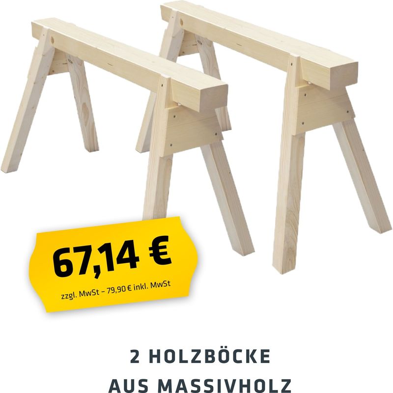 Haydn Holzböcke, 1 Paar, 120 cm x 52 cm x 70 cm, Massivholz, inkl. Montagematerial