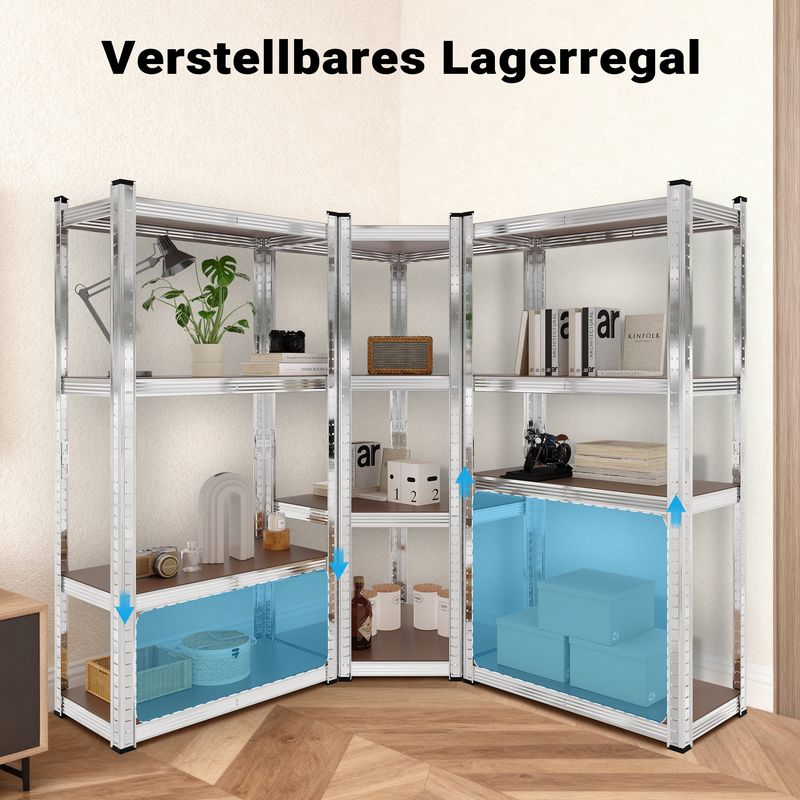 Wiltec Schwerlast Eckregal 164x150x160cm, 700 kg Gesamtlast, Steckregal verzinkt aus Stahl, Lastenregal mit 4 Ablagen, Werkstattregal