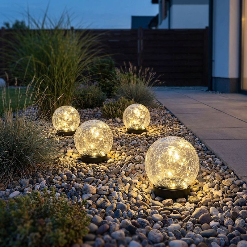 Solarlampe 2er Set – Akku-Glas-Tischleuchte Außen, Warmweiß 3000K, Acryl & Glas, D 13,5xH 27