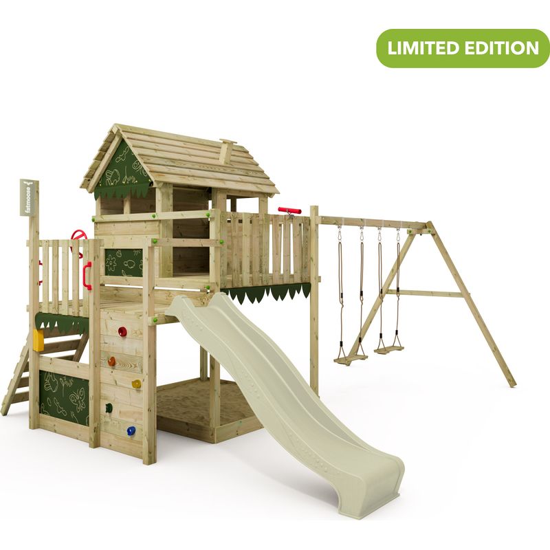 Aire De Jeux Sterling Point Backyard Discovery – Tour En Bois Avec Toboggan, Mur D'Escalade, Balançoires Et Nid, 490x470x290 Cm