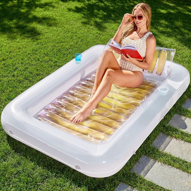 Joyee Grand Matelas Flottant Carré Rayé pour Piscine, Flotteurs Gonflables pour Adultes, Lit Gonflable