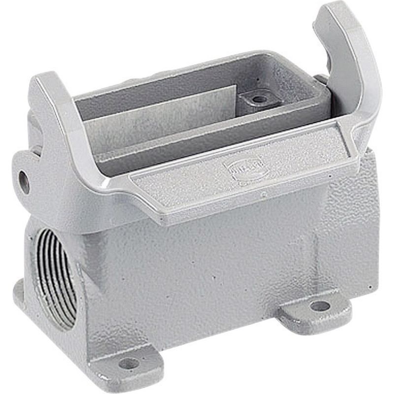 Produktbild von HARTING Sockelgehäuse Han 6B – Niedrig, 1x M20 Seitlich, Mit Easy Lock Bügel, IP65, Aludruckguss, Staubgrau RAL 7037