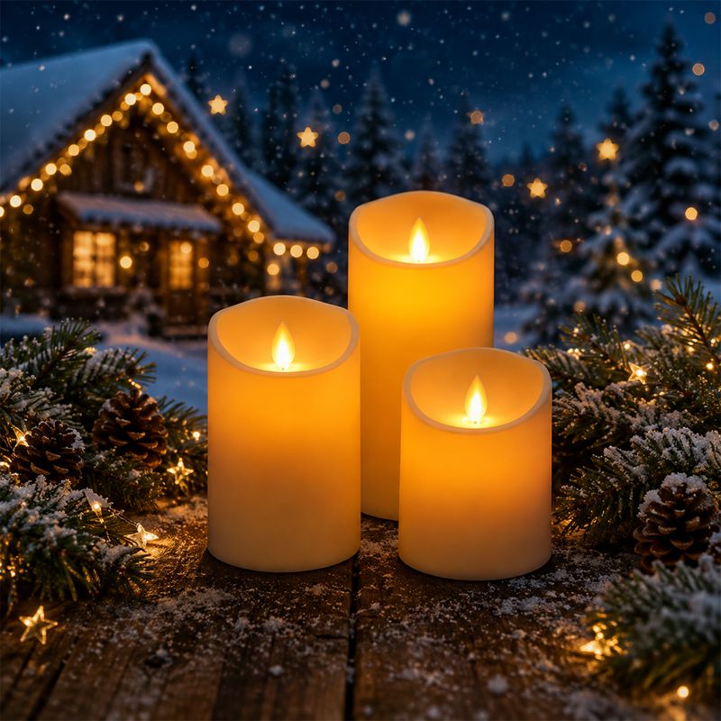 Randaco LED Kerzen Echtwachskerzen 3er Set aus Paraffinwachs 15 / 12,5 / 10 cm