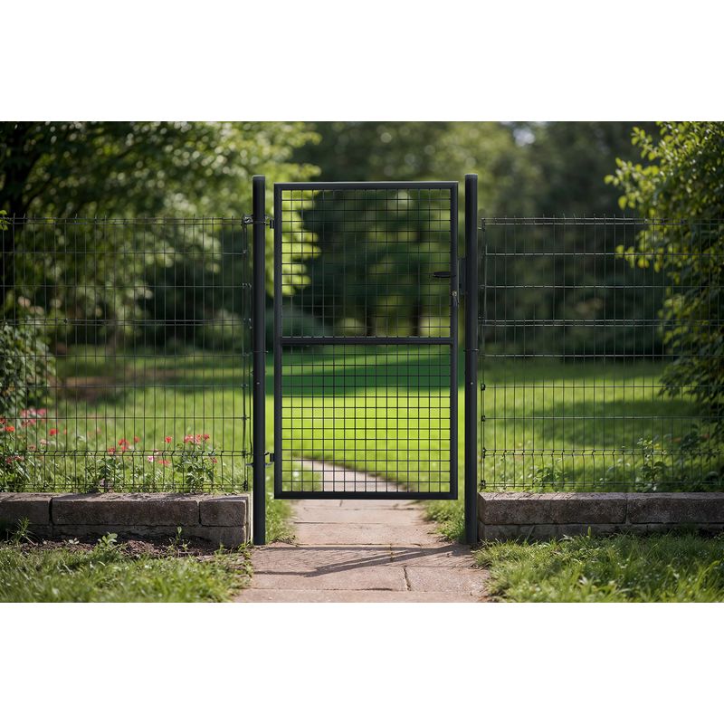 Produktbild von Casanoov Zauntor OLGA 1m Breite X 2m Höhe – Moosgrün RAL6005, Verzinkter Stahl, Komplettset Mit Schloss