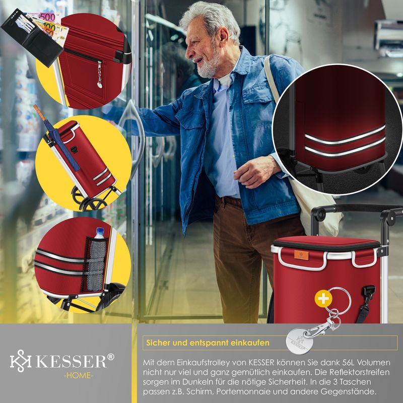 KESSER® Chariot à provisions avec compartiment réfrigérant, avec capacité de 56 L, charge jusqu'à 50 kg, chariot et sac à bandoulière 3 en 1, incl. Puce de courses, Pliable, Vert Menthe