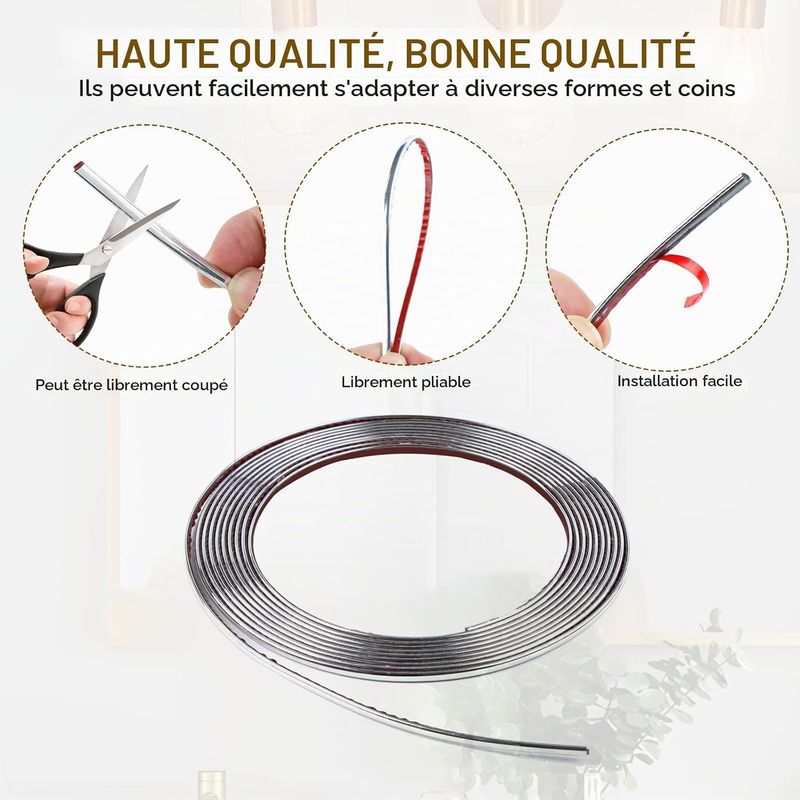 Garniture Murale Auto-adhésive Uxcell – 10 Pieds X 0,4 Pouce, Argent, Facile à Poser