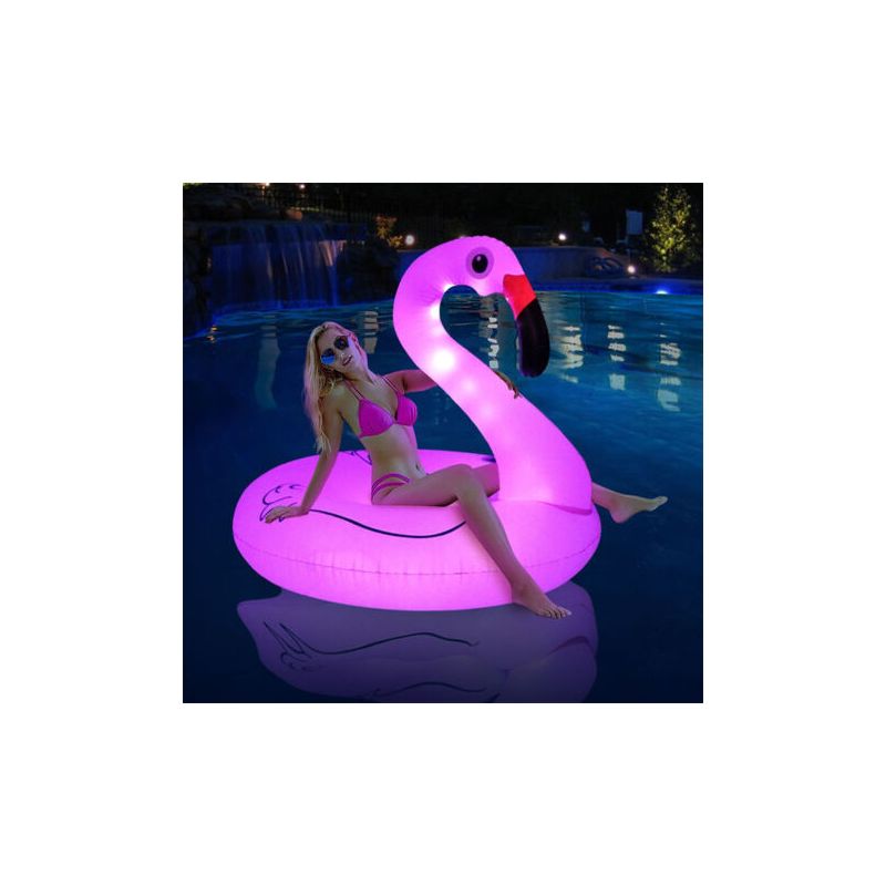 Bouée Flamant Rose Gonflable avec LED Solaire, Matelas de Piscine Lumineux 42 x 36 Pouces, Flotteur Piscine Adulte | Leroy Merlin