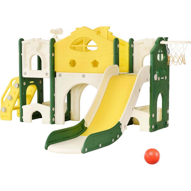 Toboggan pour enfants 6 en 1, escalade, jeu de forage, panier de basket Toboggan pour enfants 6 en 1, escalade, jeu de forage, panier de basket