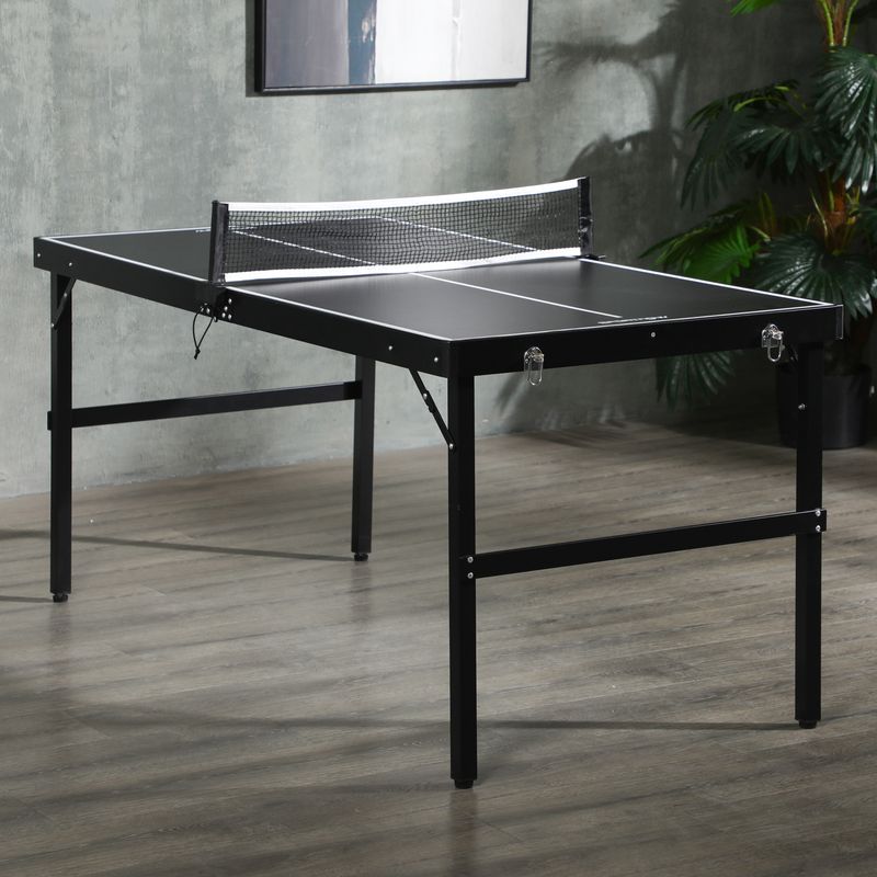 Table De Ping-pong Pliable Avec Filet, 2 Raquettes Et Balles – Set Complet Pour Intérieur Et Extérieur, Surface Bleue Anti-reflets