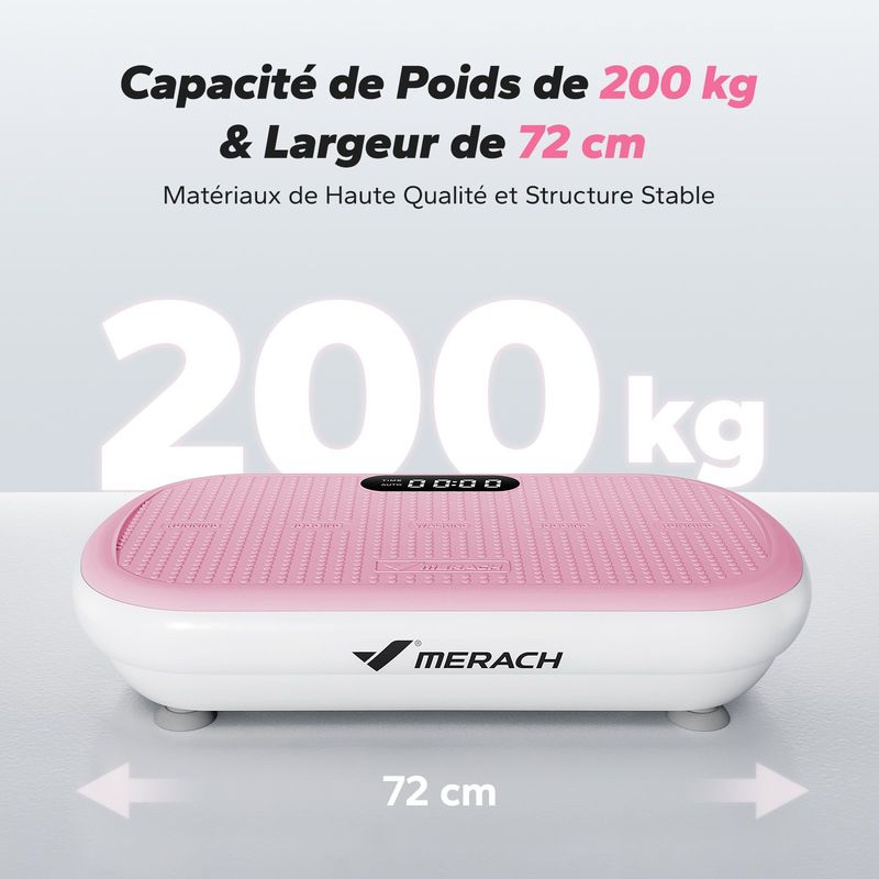 Plateforme Vibrante Fitness – 200 Niveaux, 9 Programmes – Bluetooth – Télécommande – Capacité 200 Kg – Avec Bandes Et Cordes De Résistance