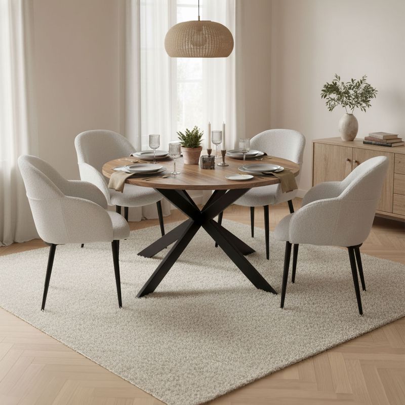 En.Casa] – Table de salle à manger ronde 75 x 80 cm – Verre trempé 8 mm transparent – Pieds en acier noir – Pour 2 à 4 personnes