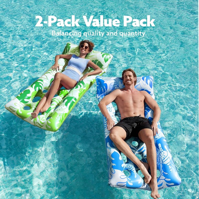 Flotea Bouée Gonflable XXL 2 Places – Matelas Flottant Avec Coussins Et Porte-Gobelets, 215 X 148 Cm, PVC, Pour Piscine Et Plage