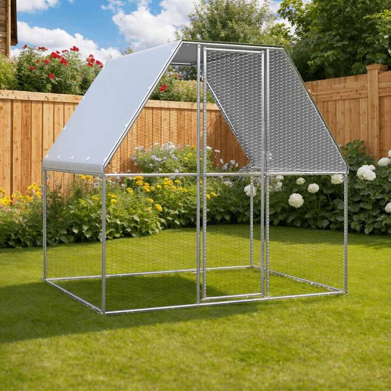 Produktbild von COSTWAY Hühnerstall Winterfest – Großes Freilaufgehege Aus Verzinktem Metall Mit Kuppeldach & Abschließbarer Tür (190x280x195 Cm)
