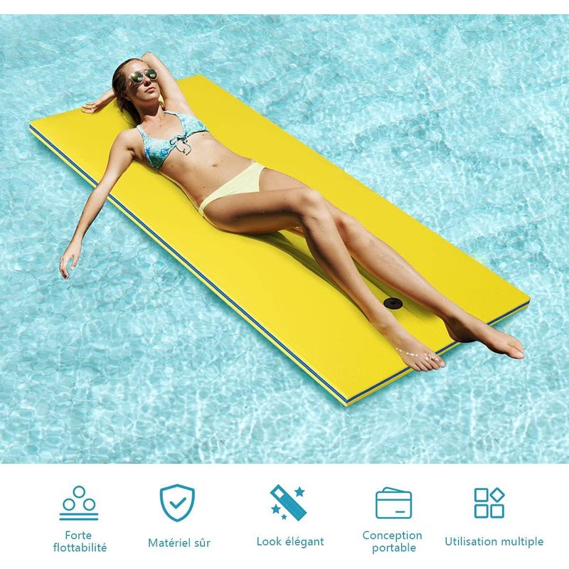 Goplus – Tapis flottant de piscine en mousse XPE 270x180cm – Bouée flottante 3-5 personnes – 3 couches – Charge max 300kg – Pour piscine et plage
