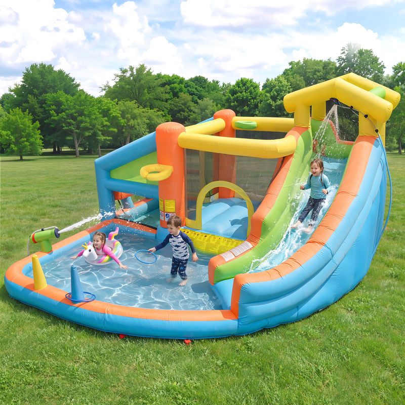 Château Gonflable Avec Toboggan Aquatique – Parcours Aventure 3,65 X 3 M – 2 Toboggans, Mur D'escalade, Canons à Eau – Pour Extérieur – 1 à 3 Enfants