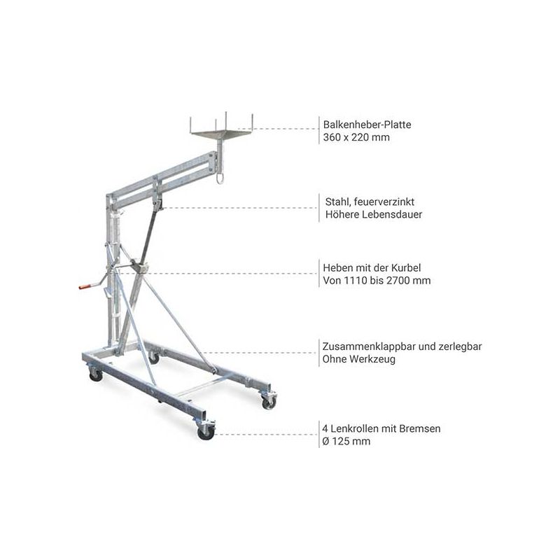 Produktbild von Original Einhell Schwenkarm SA 1100 – 180° Schwenkbar Für Seilhebezug, Max. 600 Kg (73 Cm) / 300 Kg (110 Cm), Inkl. Rohrmanschette