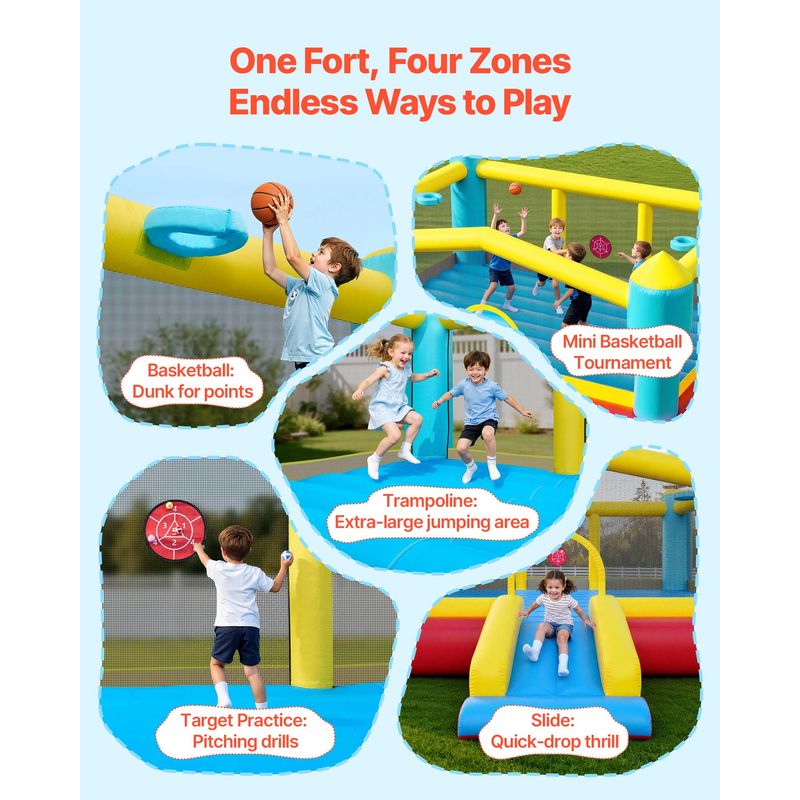 Château Gonflable-VEVOR-Aire de Jeux Gonflable Enfant avec Souffleur, Toboggan, Jeu de Cible, 448x420x207 cm - Jeux - Jouets