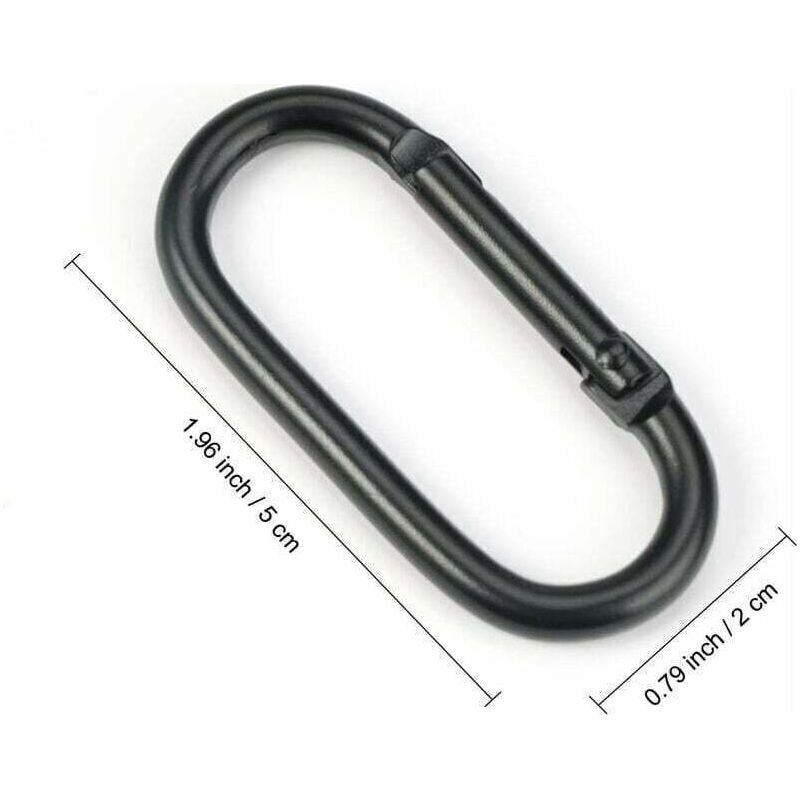 10 Mousquetons JINSION – 2x5 Cm, Alliage Alu, Anneau Ovale, Noir, Pour Accrocher Objets Légers