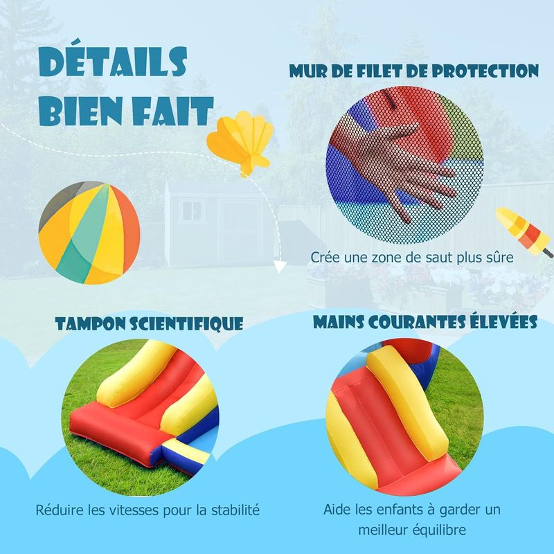 GOPLUS Château Gonflable Pirate,avec Toboggan,Pistolet à Eau et Trampoline,Aire de Jeux Gonflable avec Piscine et Mur d'escalade,pour 3-4 Enfants 3-12 Ans Jusqu'à 120KG(avec Souffleur 450w