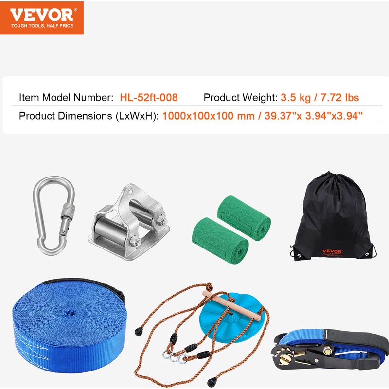 VEVOR Tyrolienne pour Enfants et Adultes 18,3 m Kit de Tyrolienne
