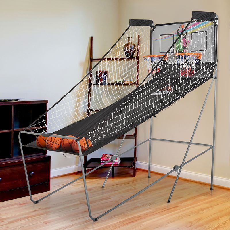 Panier De Basket Arcade Pliable Double Panier – 8 Modes, Score LED, 4 Balles – Pour Intérieur/extérieur