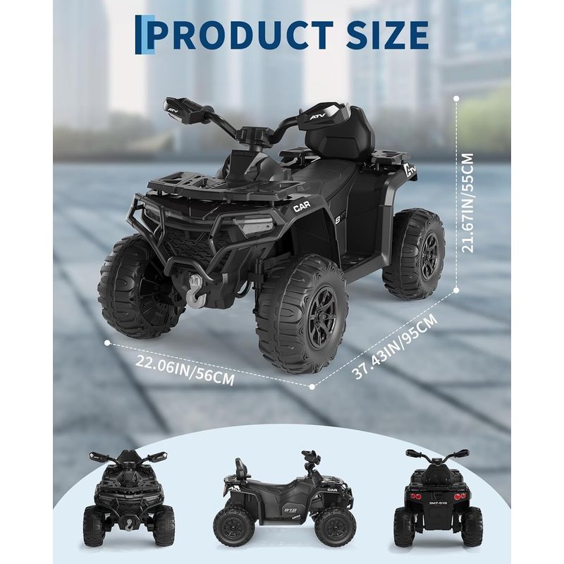 Quad Électrique 12 V Pour Enfants - 2 Moteurs 390 - Batterie 4,5 Ah - Télécommande Parentale - Bluetooth - Suspension - Phare LED - Drapeau - Dès 3 Ans