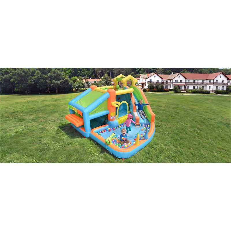 Grand château gonflable avec 2 toboggans, trampoline, piscine gonflabl