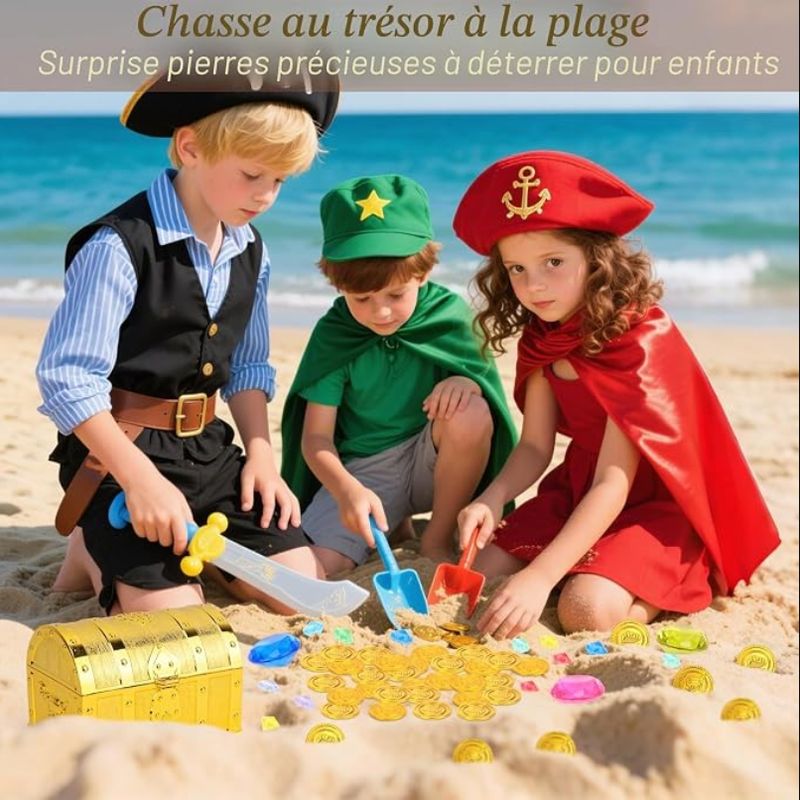 300 Trésors Pirates (150 Diamants & 150 Pièces Or) - Coffre au Trésor, Jouets Anniversaire - Puériculture & Eveil bébé