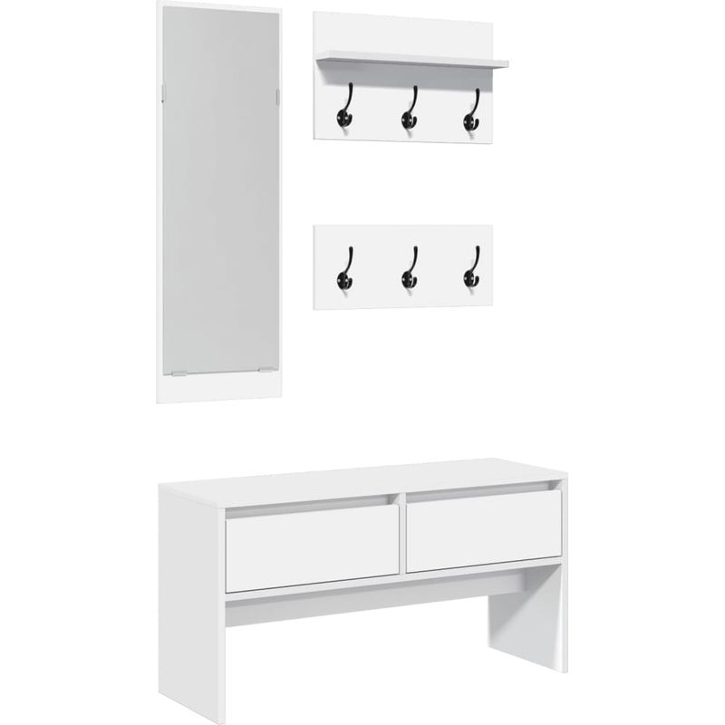 4-tlg. Garderoben-Set Weiß Holzwerkstoff - Flurbank - Garderobe - Schuhschrank - Einbauschränke - Wohnraumorganisation