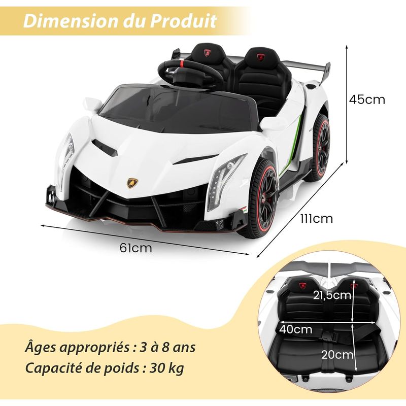 GOPLUS Voiture Electrique Enfant 3-8 Ans 12V,1 Place Charge 30KG Lamborghini,Télécommande 2,4 G GOPLUS Voiture Electrique Enfant 3-8 Ans 12V,1 Place Charge 30KG Lamborghini,Télécommande 2,4 G