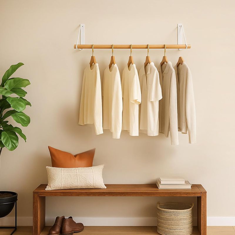 YORKING Kleiderständer für die Wand 80cm Wandmontage Kleiderstange Garderobenstange aus Holz Platzsparend Wandhänger für Flure Wohnzimmer Schlafzimmer