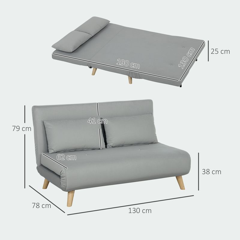 HOMCOM 3 in 1 Schlafsofa 130 x 78 cm Sofa mit Bettfunktion, Klappbar Couch mit Lendenkissen, Samtoptik, Verstellbarer Rückenlehne für Wohnzimmer, Schlafzimmer, Hellgrau