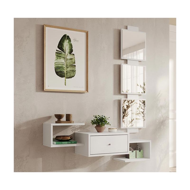 Flurmöbel mit Spiegel Garderobenset Dielenmöbel Hängend Wandschrank 1 Schublade Wandgarderobe Korridormöbel 99,5x145x22cm Weiss Modell Neo