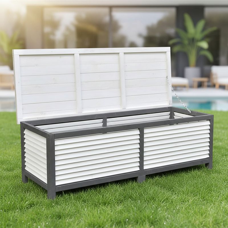 Auflagenbox 140CM Kissenbox Holz Gartentruhe Gartenbox Auflagentruhe Truhe Grau / Weiß