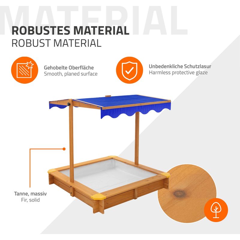 ML-Design Arenero De Madera Maciza De Abeto Con Techo Ajustable – 118x118 Cm – Protección UV 50+ Y Cubierta Antilluvia