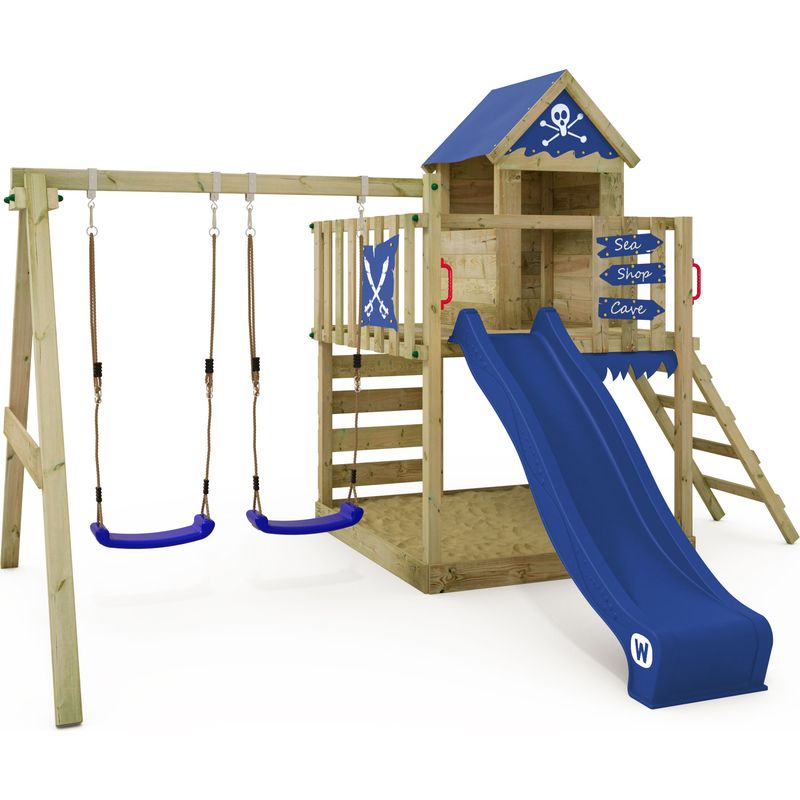 Parque Infantil De Madera Wickey SeaFlyer Con Tobogán, Columpio, Arenero Y Escalera – Jardín (3-12 Años)