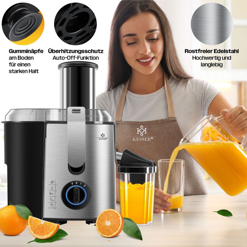 KESSER® Entsafter für Obst & Gemüse Edelstahl 1100W, 3 Geschwindigkeitsstufen