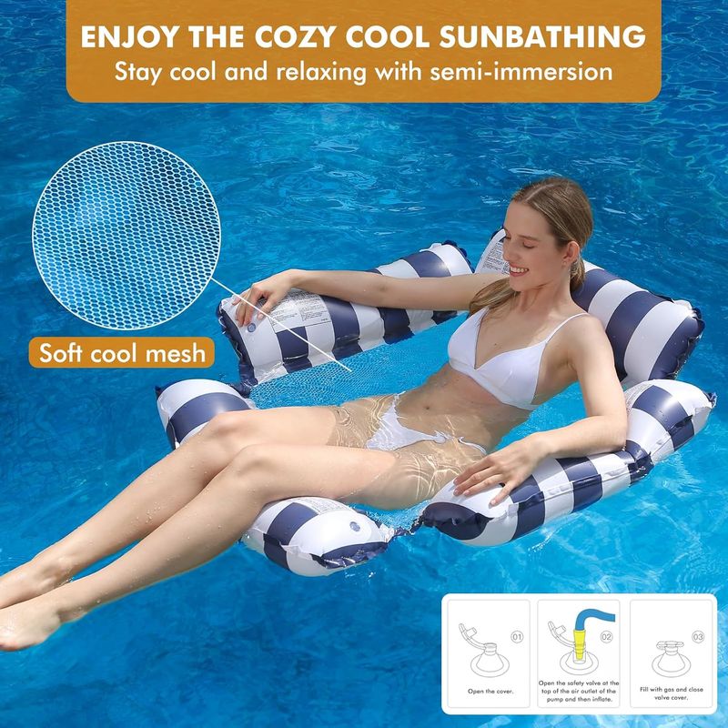 Portance 250 Lbs Filet Intégré Chaise Flottante Piscine Gonflable Adulte & Enfant – Hamac Rayé Luxe, Salon Flottant 122x122 Cm, Support Cou & Bras, Capacité 250+ Lbs Portance 250 Lbs Filet Intégré Chaise Flottante Piscine Gonflable Adulte & Enfant – Hamac Rayé Luxe, Salon Flottant 122x122 Cm, Support Cou & Bras, Capacité 250+ Lbs