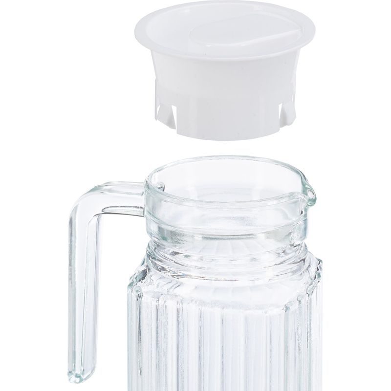 Relaxdays Saftkrug 1 l, Gastro, Henkel, Glas, spülmaschinenfester Pitcher, Wasserkaraffe, Deckel, schmale Form, klar
