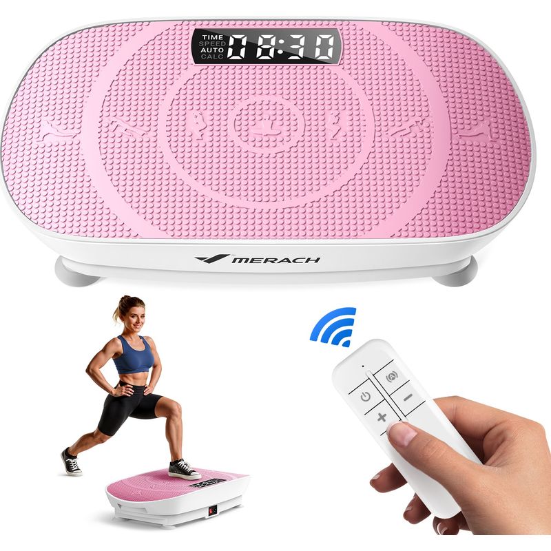 MERACH Mini Fitness Vibration Plate, Pink, 11 Levels, Remote Control, LED Display, Quiet Motor, Compact Design, 150 kg Capacity MERACH Mini Fitness Vibration Plate, Pink, 11 Levels, Remote Control, LED Display, Quiet Motor, Compact Design, 150 kg Capacity
